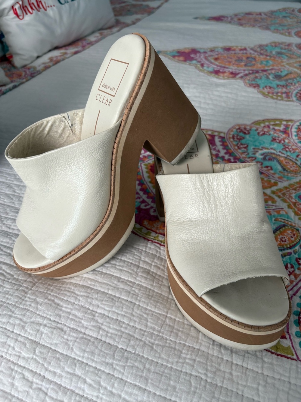 Dolce Vita Cream Leather Platform Mule 9
